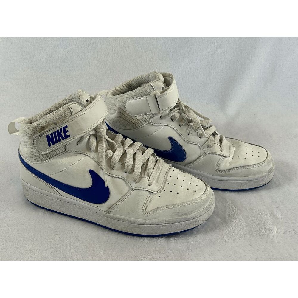 Boy's Youth Nike White w/ Blue Swoosh Sneakers, Size 6 High Tops, EUC